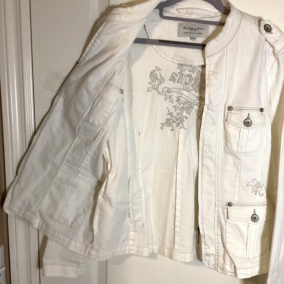 Lois Jeans & Jackets Women's White Jacket Size M Embroidery Sequins - Picture 6 of 12